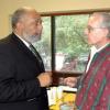 Cliff discusses the future of Connecticut with super citizen Henry Link at a candidate forum at the New Britain Senior Center.